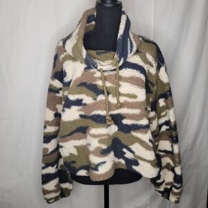 Wild Fable Camo Fleece Cowl Neck Pullover Sweatshirt Women's Size L